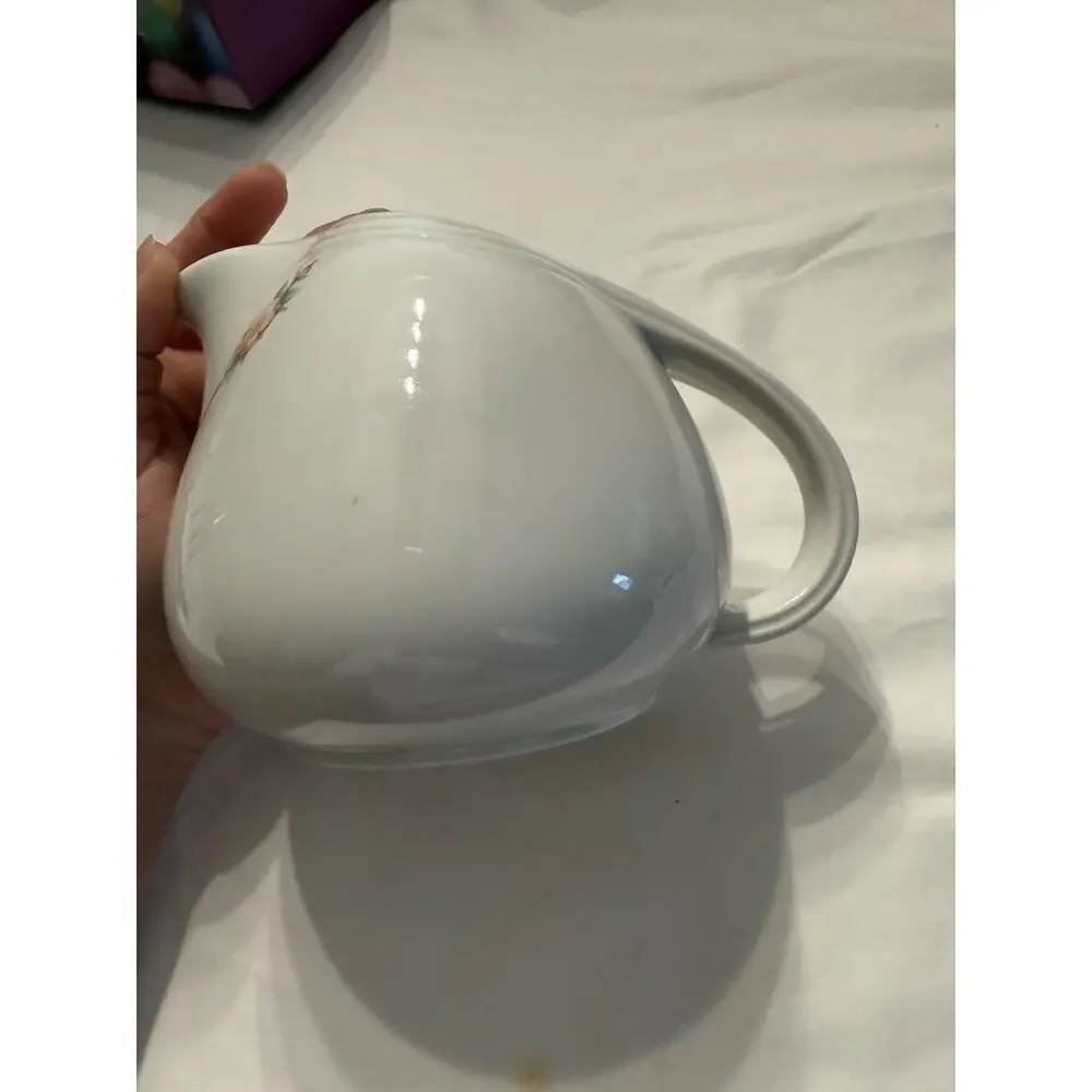 Hall Rose White Ceramic Floral Teapot 658 Glossy Pottery USA without lid. 5”x 5”